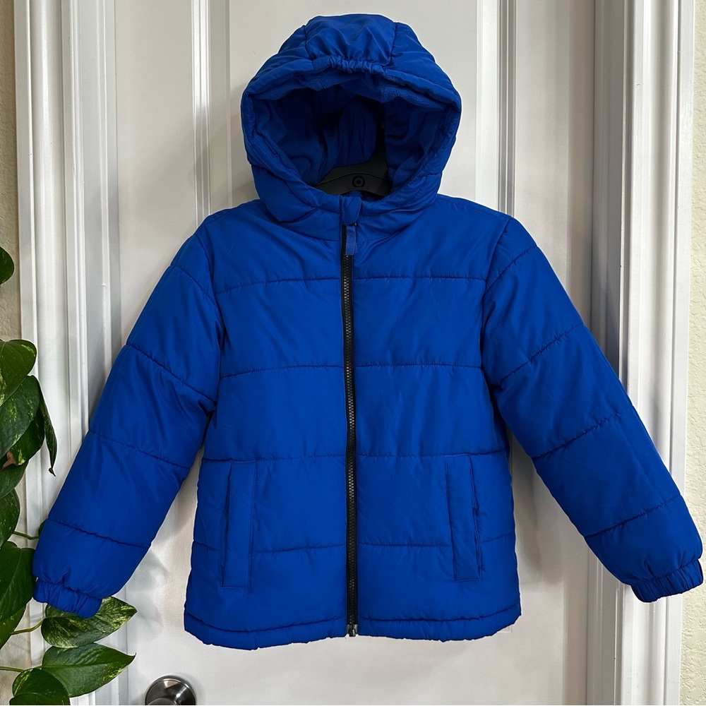 Swiss Tech Kids Boys Royal Blue Hooded Puffer Jacket/Coat Fleece Lined Sz S(6/7)